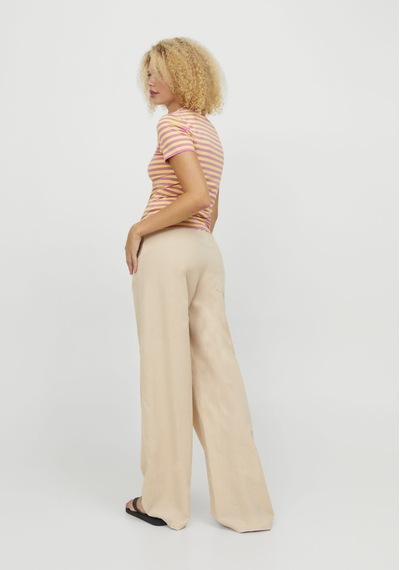 Jack & Jones Kadın Rahat Kalıp Keten Pantolon - Flora 12249649 Cement Bej