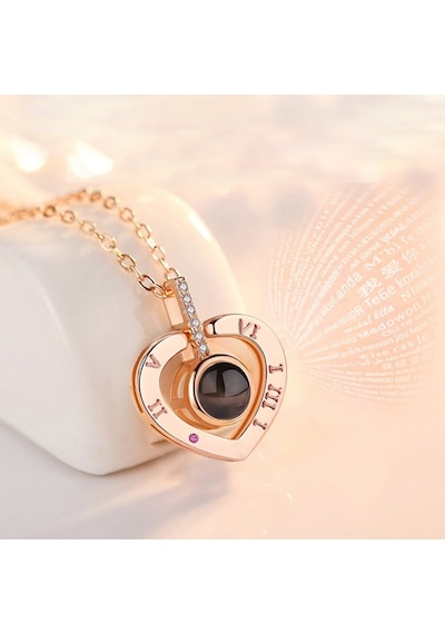 Chavin 100 Dilde Seni Seviyorum Rose Love Kalp Kolye Er05Rs