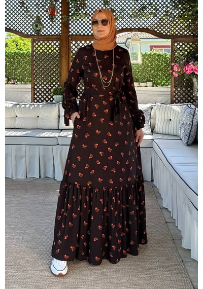 Rabia Şamlı Gül Kahverengi Elbise Normal