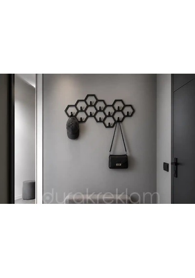 Dekoratif Desenli Metal Duvar Askılık Bal Petek Siyah