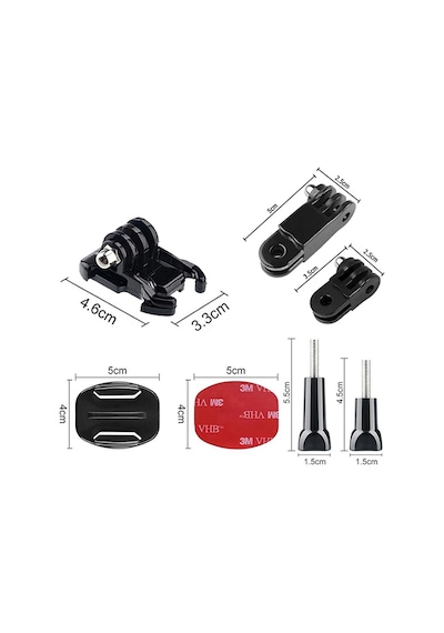 Gplus Bs08yvh 8 Parça Flat Zemin Düz Yüzey Vidalı Hızlı Tak 3 Yollu Aksiyon Kamera Uyumlu 3m Yapışkan Motor Kask Bağlantı Seti Siyah