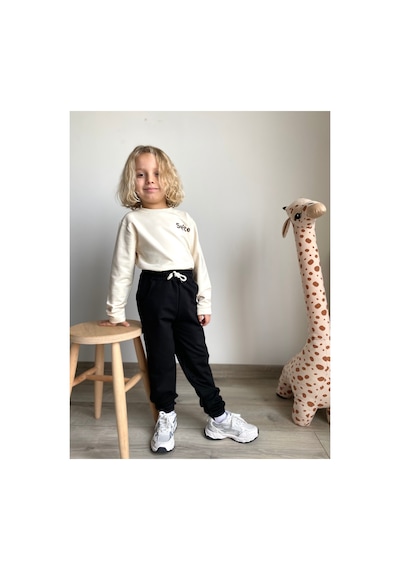 Heyadventure Erkek / Kız Çocuk Cepli Jogger Eşofman Altı Paçası Lastikli Siyah Siyah
