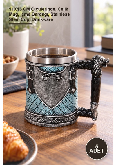 5 Adet Paslanmaz Çelik Kupa Bardak 11x15 Cm Ölçülerinde, Çelik Mug, İçme Bardağı, Stainless Steel Cup, Drinkware