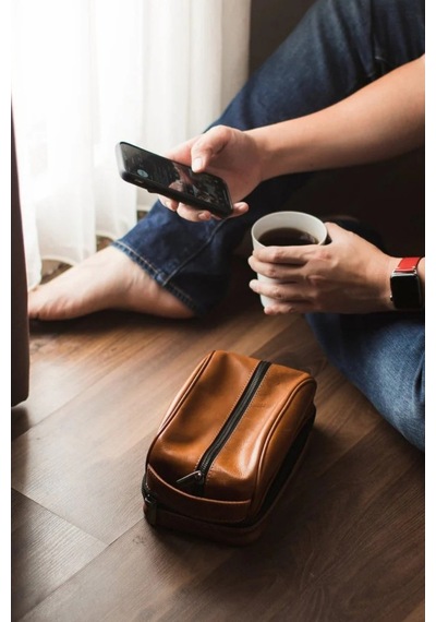 Ryoko Liwa Dopp Kit Deri Seyahat Ve Bakım Çantası El Çantası Tan 1 Kahverengi
