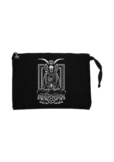 Baphomet Goat Figure Siyah Clutch Astarlı Cüzdan / El Çantası Siyah