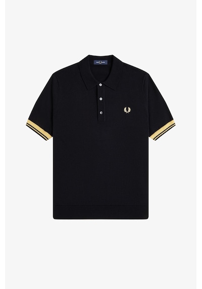Fred Perry K2323-90a Contrast Cuff Knitted Erkek Polo Tişört Siyah