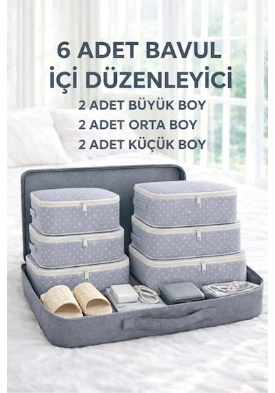 Serstil 6'lı Seyahat Bavul Organizer Filesiz Hurç Seti Hurç Ve Çanta Takımı - Gri Benekli Gri Puantiye