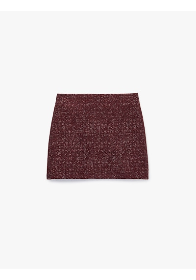 Koton A Kesim Slim Fit Parıltılı Mini Tüvit Etek Bordo 7wak70009ew