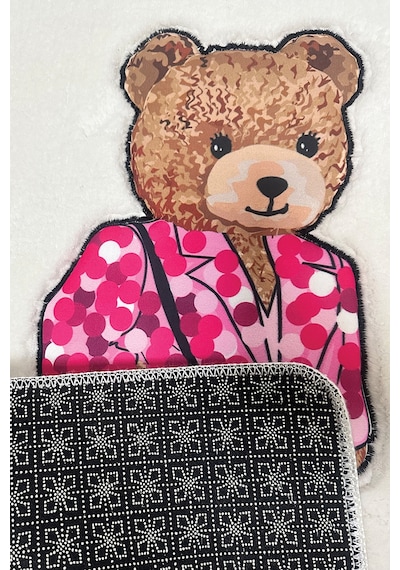 Boss Bear Ekru 2li Nakışlı Banyo Paspası ,kaymaz Tabanlı 60x100 50x60 Cm Ekru-ikili