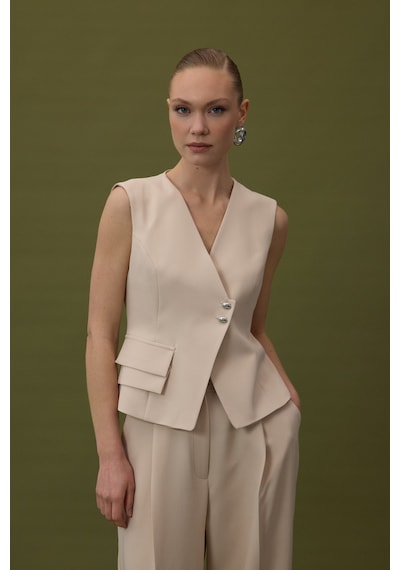 Sateen Sofia Yelek - Bej-137057 Bej