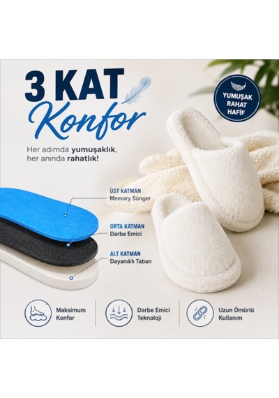 Black Flex Cozy Step 3 Katmanlı Pelush Terlik Düz Krem 36-41