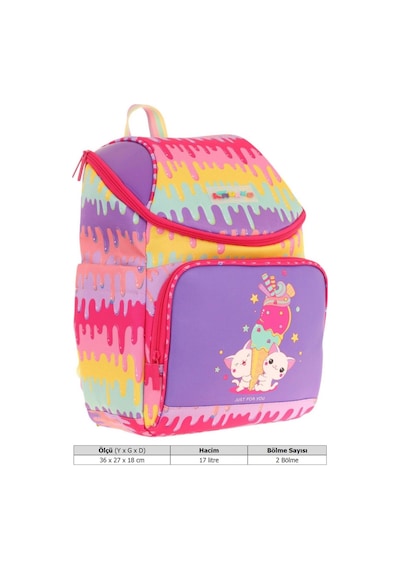 Kaukko İki Bölmeli Ergonomik Kız Çocuk Okul Çantası Sarı Mor - Dondurma Baskılı - L5247 Sarı - Mor