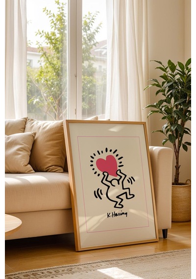 Keith Haring Radiant Heart Çerçeveli Tablo - Işıltılı Kalp - Eklektik Tarz Duvar Dekoru