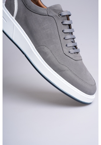 Fame Step Hakiki Deri Erkek Sneaker Ayakkabı Delikli Nefes Alan Günlük Rahat Spor Ayakkabı Lucca Gri