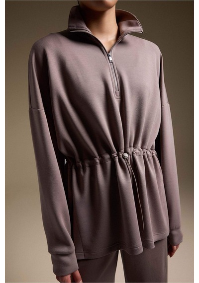 Defacto Long Fıt Dik Yaka Modal Sporcu Sweatshirt F9065ax26spbn576 Kahve-bn576
