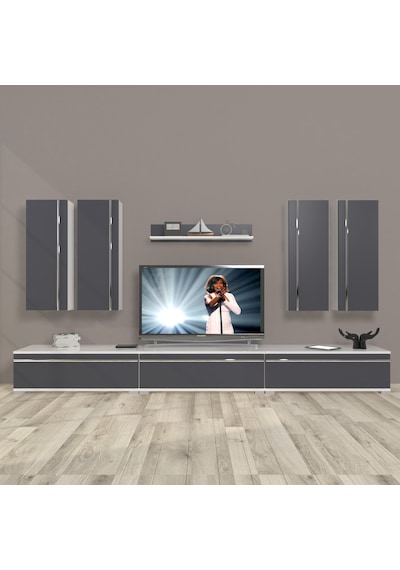 Decoraktiv Eko 8d Mdf Tv Ünitesi Tv Sehpası Beyaz - Antrasit