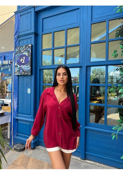 WeShaya Bordo Viskon Cepli Gömlek Bordo