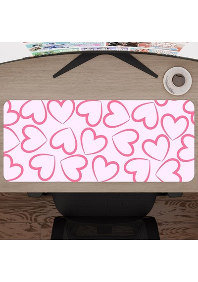 Kalp Desenli Dikişli Kenar Oyuncu Gaming Mouse Pad Kauçuk Kaymaz Taban Mousepad V3, 70x30 Xl