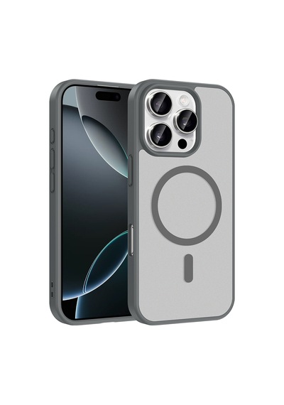 Zore Apple Uyumlu iPhone 16 Pro Max Kılıf M-safe Şarj Özellikli Zore Babet Kapak - Gri