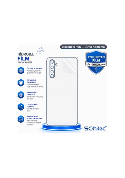 Schitec Realme 6 / 6s Uyumlu Arka Yüzey Hidrojel Koruyucu Film