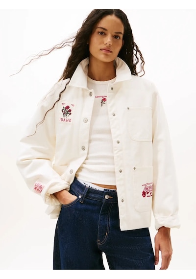Tommy Hilfiger Tjw Graphıc Chore Ja, Ybh Beyaz Kadın Kot Ceket