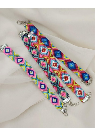 Bileklik Bohemian Etnik Retro Geometrik Dokuma 1 Adet Bilezik Kadın Kız Aksesuar Çok Renkli