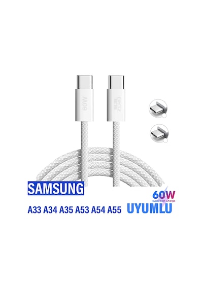 Samsung Uyumlu A53 A54 A55 A72 A73 Hızlı Şarj Kablosu Type-c To Type-c Şarj Kablosu 60w