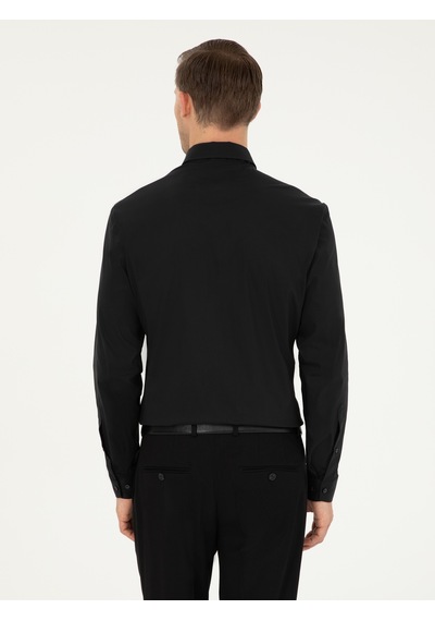 Cacharel Siyah Slim Fit Pamuk Karışımlı Klasik Gömlek