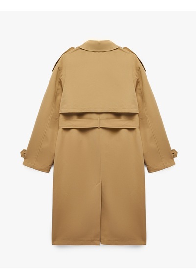 Koton Uzun Kollu Kemerli Çift Cepli Oversize Gabardin Kruvaze Trençkot Bej 7wak00236ew Ekru