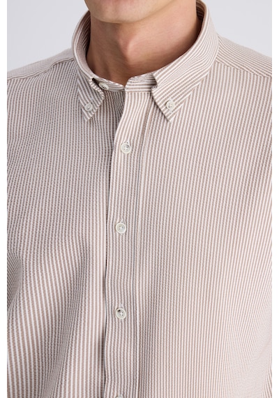 D'S Damat Ds Damat Regular Fit Bej Çizgi Desenli Pamuklu Gömlek 4hc02sn062650 Bej