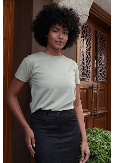 Jument Kadın Sıfır Yaka Kırışmaz Span Karışımlı Şık Kısa Kol Likralı T-shirt Bluz-açık Haki A.haki Jument Kadın Sıfır Yaka Kırışmaz Span Karışımlı Şık Kısa Kol Likralı T-shirt Bluz-açık Haki A.haki