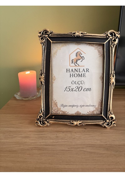 Klasik Barok Dikdörtgen Fotoğraf Çerçevesi Siyah & Eskitme Altın 15x20 Cm