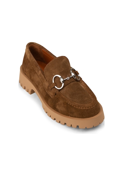 Deery Kadın Hakiki Süet Taba Renk Tokalı Loafer - 02037ztbac01