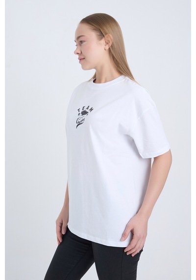 Kadın Oversize Baskılı T-shirt Beyaz Team Beyaz