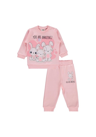 Civil Baby Tavşanlar Baskılı 6-18 Ay Takım - Pudra Somon