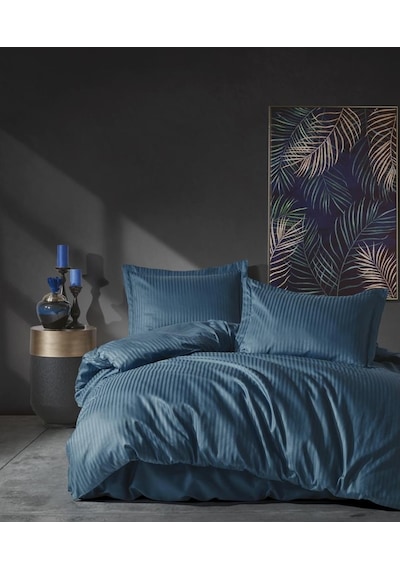 Cotton Box Elegant Stripe Saten Çift Kişilik Nevresim Takımı Mavi (455046148) Mavi