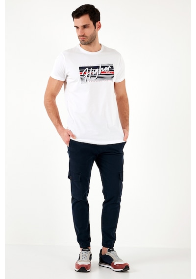 Buratti Pamuklu Slim Fit Bisiklet Yaka Baskılı Erkek T Shirt 541Higher Beyaz