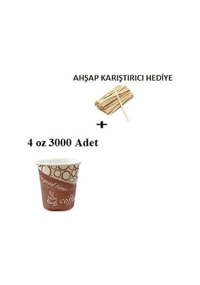 Karton Bardak 4 Oz (120 Ml )3000 Adet+ Ahşap + Karıştıcı Karton Bardak 4 Oz (120 Ml )3000 Adet+ Ahşap + Karıştıcı