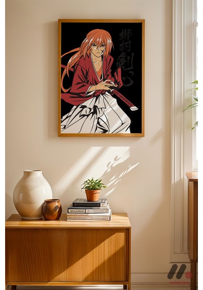 Rurouni Kenshin Samuray Poster, Ahşap Çerçeveli Duvar Tablosu - Anime Severlere Özel Hediye