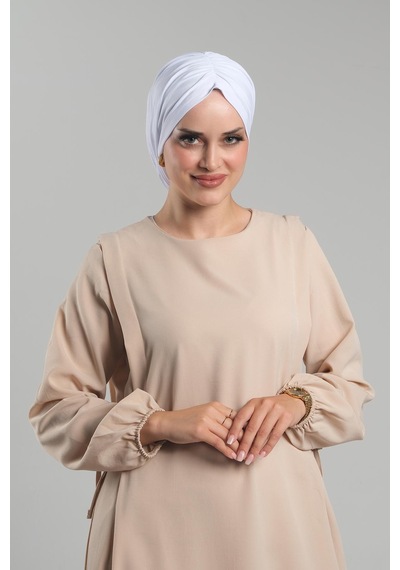 Hürrem Bone Beyaz Pratik Hazır Geçmeli Tesettür Bone Sandy Büzgülü Salaş 2119 42 Beyaz
