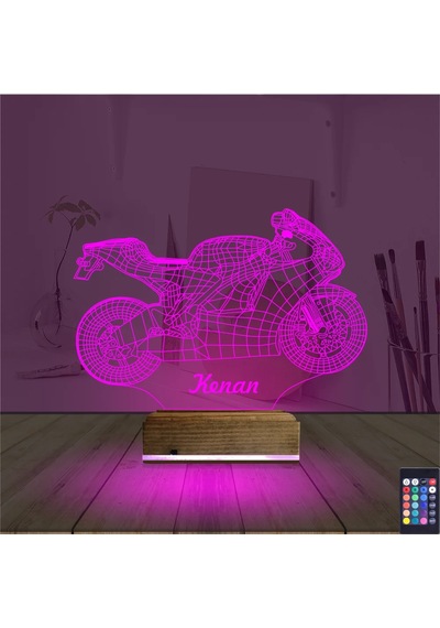 Luvivia Motosiklet Yarış Motoru Kişiye Özel 3d Lamba - Masa Gece Lambası V3 Şeffaf