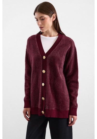 Olcay V Yaka Soft Kumaş Hırka Mürdüm 8295