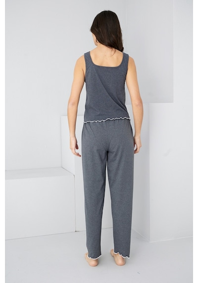 Siyah İnci Kalın Askılı Örme Pijama Takım7884 Antrasit