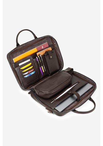 Mussen Hakiki Deri Organizer Macbook Laptop Evrak Çantası 13" & 14" İnç Kahve Naturel