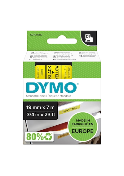 Dymo 45808 S0720880 D1 Sarı/Siyah Yedek Şerit 19 MM X 7 M