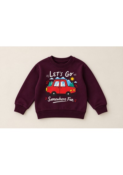 Pitipam Erkek Çocuk Araba 'let's Go Somewhere Fun' Baskılı Çizgili İkili Takım Mürdüm