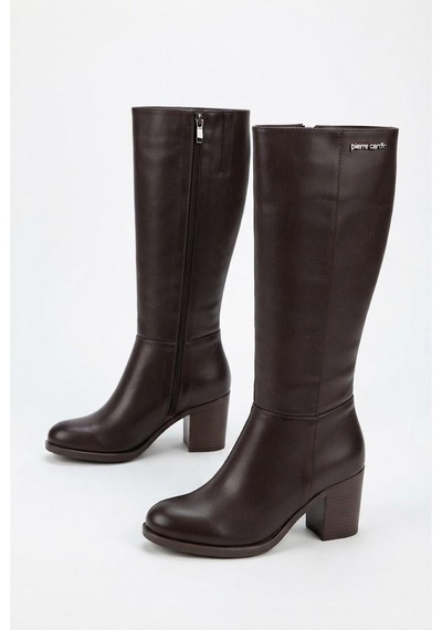 Pierre Cardin 56087 Rahat Şık Kalın Topuklu Kaymaz Taban Kadın Çizme Kahve