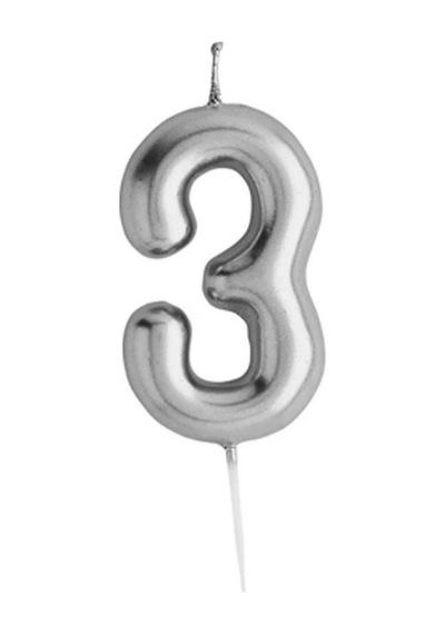 Rakamlı Gümüş Silver Pasta Mumu Yaş 3
