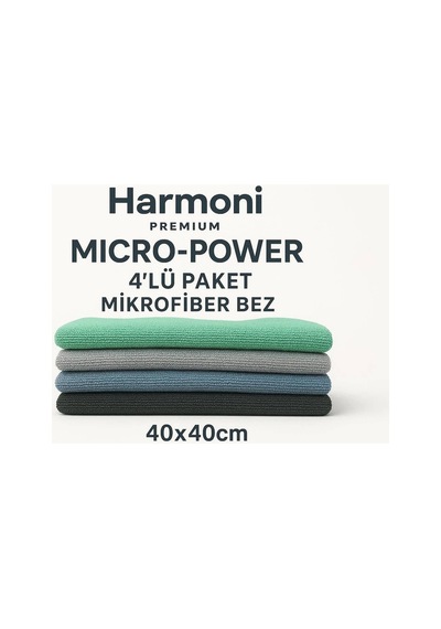 Harmoni Premium Mikro-güç 4'lü Mikrofiber Bez 40x40 Yeşil-mavi-pembe-siyah
