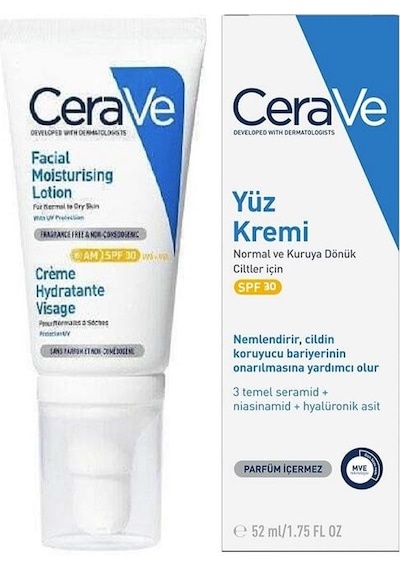 Cerave SPF 30 Normal ve Kuruya Dönük Ciltler İçin Nemlendirici Yüz Kremi 52 ML